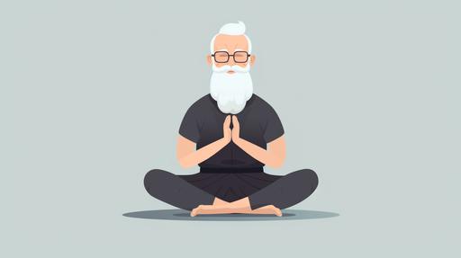 The Elderly People Old Man Glasses Yoga Pose Meditation Relaxed Body Vector art style HD, 8k, --ar 16:9 --q 2 --v 5