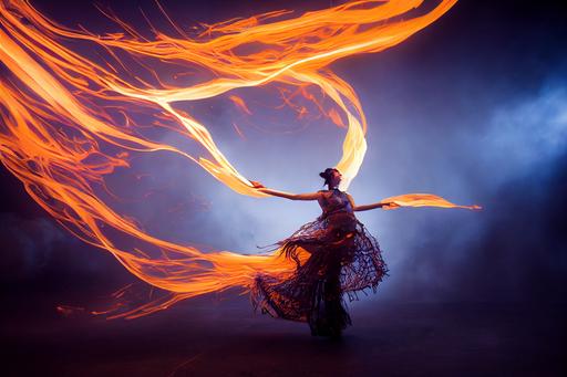 echoes of a fire dancer, long exposure photography, punk woman, dredlocks, photorealism 8k, one million frames per second fast shutter speed photography, finely detailed, Intricate Maximalism, Unreal Engine 5   Infini-D-Render, volumetric haze, god rays, ray tracing, subsurface scattering, city street, blade runner 2049, wet street, asian market, bazaar, reflections, street performance --test --ar 16:9 --upbeta --upbeta --upbeta --upbeta