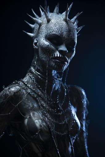 The Wraith, lemur queen, led skin suit, fish hooks, licking lips, dynamic lighting --ar 2:3