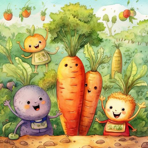 The children who came to the vegetable land shouted happily, 