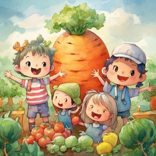 The children who came to the vegetable land shouted happily, 