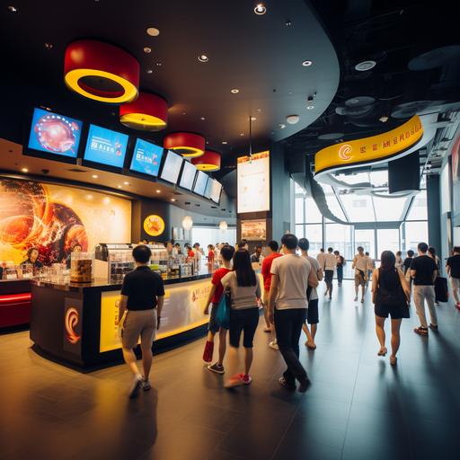 The cinema hall in the picture is spacious and bright, providing customers with a refreshing area for buying tickets and waiting. There is a bright LED screen on the left side of the lobby that displays the movie schedule and play time to provide customers with a convenient reference. Next to the LED screen is the 