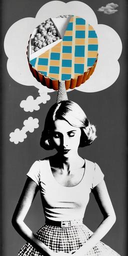The circumference of a 🥧 is 2πr. Surrealist pop art. 1970s. Photographic collage. Double exposure. Mixed media. Oil paint. Torn paper. Black and white photograph. School maths exercise books. Graph paper. Doodles, notes, diagrams. Quirky girl Danish model. Thought bubble. Lightbulb. Kawaii cartoon doodles. Felt tip scribbles. Ballpoint pen. Compasses and protractor. Neon graffiti highlights. Metallic copper and silver leaf. Geometric shapes. Multicolour vibrant. Zenit with Svema Foto 64 film.     --ar 1:2 --chaos 75