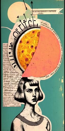 The circumference of a 🥧 is 2πr. Surrealist pop art. 1970s. Photographic collage. Double exposure. Mixed media. Oil paint. Torn paper collage. Page of a school maths textbook. Graph paper. Doodles, notes, and diagrams. Thought bubble. Felt tip cartoon sketch. Neon highlighter. Ballpoint pen.     --ar 1:2 --chaos 75