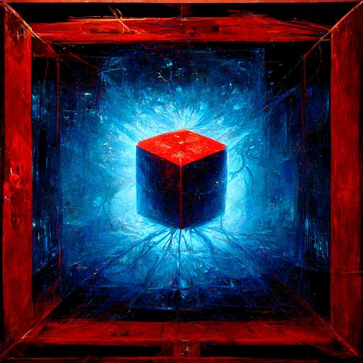 The cube with the blue magnetic field, the cube with the red magnetic field, the tangled numbers
