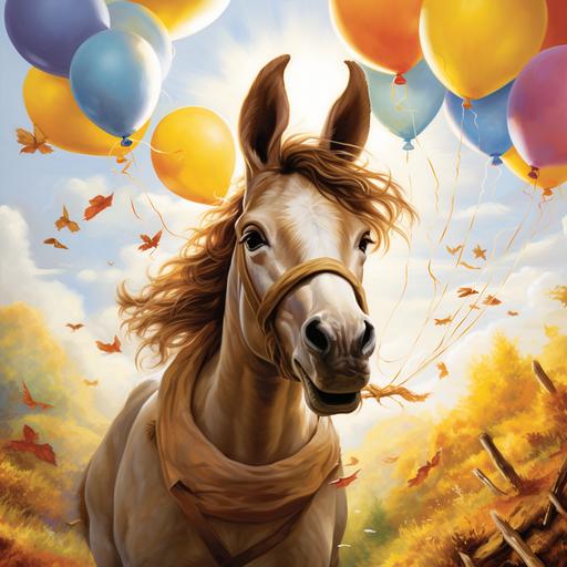 The donkey brayed in amazement as the balloon floated around its ears.