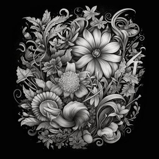 The floral font design of the English word 'Redamancy', Chicano style tattoo elements, Design elements of hand drawn and cursive style, The combination effect of black tattoo ink and light background, Selection of tattoo size and position, The details and shadow effects of tattoos, The overall harmony and balance of tattoos --s 750