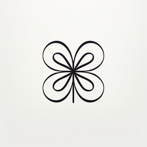 The four-leaf clover logo, in a single line, simple, in black and white, without complication, modernly, on a piece of paper
