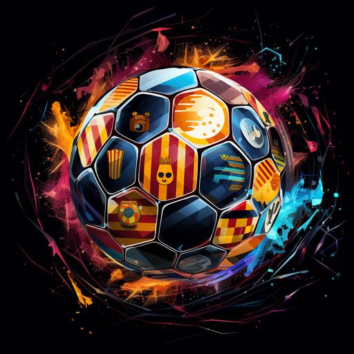 The icon is designed to capture the essence of the intense rivalry between Real Madrid and FC Barcelona, two of the most iconic football clubs. Here's a breakdown of the elements: Soccer Ball Background: The icon background will feature a stylized 2D soccer ball, symbolizing the core theme of the game. The soccer ball will have a dynamic pattern, conveying the energy and excitement of a live football match. Club Flags Integration: Positioned diagonally on the soccer ball, the flags of Real Madrid and FC Barcelona will be seamlessly integrated. Real Madrid's flag, featuring a white background with the royal crown and blue stripe, will be on the top left. FC Barcelona's flag, with blue and red vertical stripes, will be on the bottom right. This arrangement represents the iconic clash between the two teams in the historic 