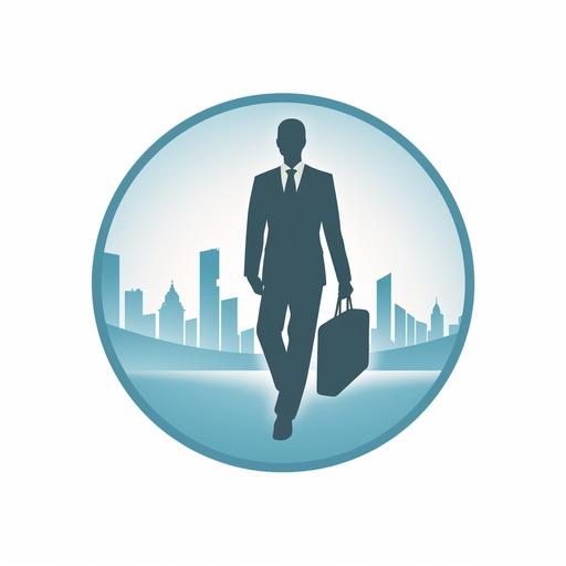 The logo features an outlined silhouette of a person wearing a suit and holding a briefcase, symbolizing professionalism in business. The unique aspect is the incorporation of subtle elements reflecting care and compassion, such as gentle curves and an approachable posture. This blend of formality and empathy captures the essence of business consulting with a human touch, making it an ideal representation for Midjourney's commitment to compassionate and caring business guidance.