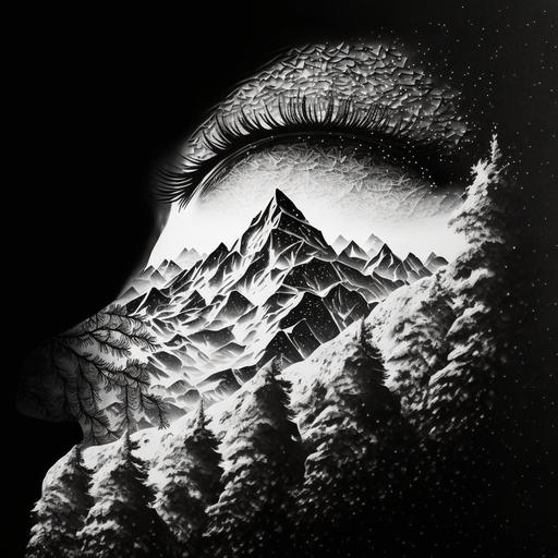 The mountains are only sleeping giants, watch them and you will see a limb stir or an eye half open. One day they will awaken and the enormity of their wrath will shake the heavens. They will tear the trees from the ground and sweep us all away into the sea, pointillism, hyper-realistic, ultra-detailed, 8k