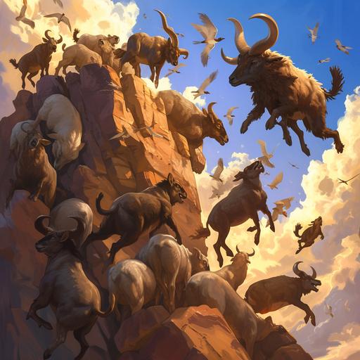 The myth of sisyphus but with animals preforming the sisyphean task. Rivals of Aether style --no humans, dogs, cats --v 6.0