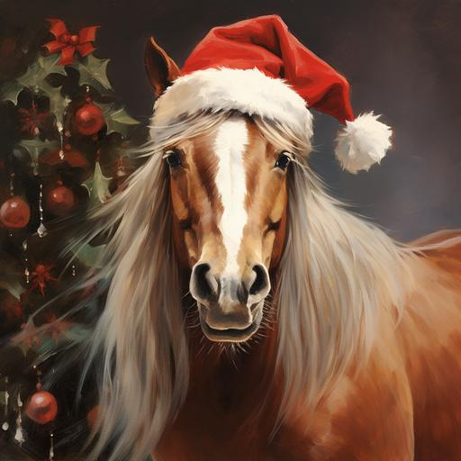 The portrait of the Year of the Horse showcases a free and unrestrained demeanor, with the horse wearing a Christmas hat and a bright smile, bringing you joy and joy.