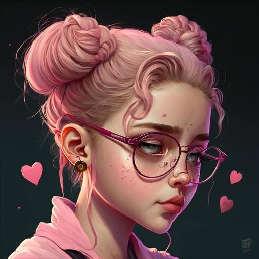 The smartest girl has messy bun hair   wears pink heart shaped glasses