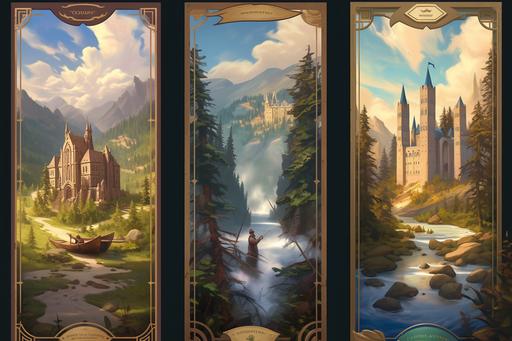 The triptych poster for the Triwizard Cup at Hogwarts School of Witchcraft and Wizardry is a stunning work of art that captures the spirit of the prestigious tournament. The poster is divided into three panels, each depicting a different aspect of the competition. The first panel shows a sprawling landscape with Hogwarts Castle in the distance. In the foreground, the Triwizard Cup is displayed prominently, surrounded by the four emblems of the participating schools: Hogwarts, Beauxbatons Academy of Magic, Durmstrang Institute, and a new, unknown school. The cup glimmers in the sunlight, its golden surface reflecting the colors of the surrounding flags. The second panel showcases a thrilling scene from the tournament itself. A wizard from each school is shown casting spells and dodging obstacles as they race to the finish line. Sparks fly as their wands clash in the air, and the contestants strain to keep their balance on their brooms. In the background, spectators cheer and gasp in excitement. The third panel is a portrait of the current champion, Cedric Diggory, holding the Triwizard Cup aloft in triumph. His face is a mixture of elation and exhaustion, and his Hogwarts robes are tattered from the challenges he has overcome. A crowd of admirers surrounds him, including his fellow competitors, as he basks in his hard-earned victory. Together, the three panels tell the story of the Triwizard Cup, from the anticipation and preparation to the thrilling competition and ultimate triumph. The poster is a fitting tribute to the wizarding world's most prestigious tournament and a must-have for any Hogwarts student or fan of the magical world. --ar 3:2 --niji 5 --q 5 --c 99 --s 999 --style expressive