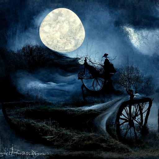 The wind was a torrent of darkness among the gusty trees. The moon was a ghostly galleon tossed upon cloudy seas. The road was a ribbon of moonlight over the purple moor, And the highwayman came riding Riding riding The highwayman came riding, up to the old inn-door.