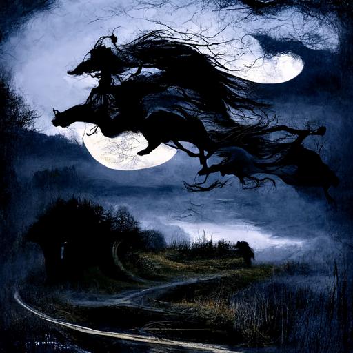 The wind was a torrent of darkness among the gusty trees. The moon was a ghostly galleon tossed upon cloudy seas. The road was a ribbon of moonlight over the purple moor, And the highwayman came riding— Riding—riding— The highwayman came riding, up to the old inn-door.