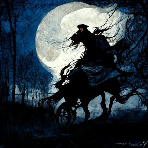 The wind was a torrent of darkness among the gusty trees. The moon was a ghostly galleon tossed upon cloudy seas. The road was a ribbon of moonlight over the purple moor, And the highwayman came riding— Riding—riding— The highwayman came riding, up to the old inn-door.