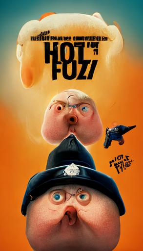 a pixar style movie poster for 'Hot Fuzz', with the logo for 'Hot Fuzz', with two cops, cartoon, realism, 3d, fun, --ar 9:16