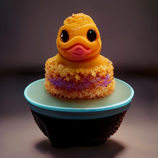 rubber duck cup cake, photorealistic
