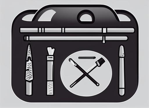 a simple icon depcting a toolbox containg several working tools, pens, rulers, brushes and more. Simple, black and white style. --ar 4:3 --test --creative