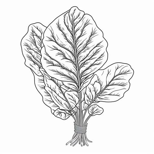 Thick black double outline drawing, a drawing suitable for kids coloring pages, spinach, cartoon style, white background, no details, no color, high-quality. --v 4
