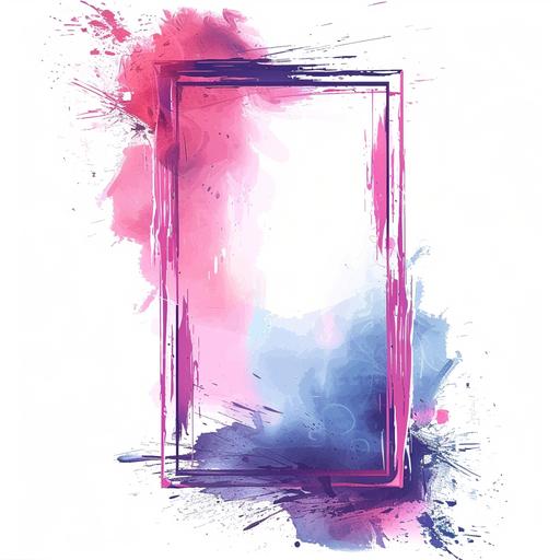 Thin long rectangular metal frame in pink and purple futuristic style. White background. Manga style, drawn with colored pencils --s 250 --v 6.0
