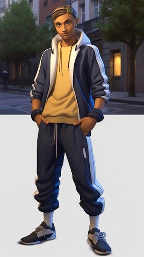This guy as a Fortnite battle royale character, Nike tn on his feet, cartoon style, --ar 9:16