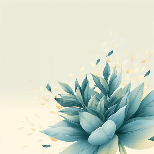 This is the cover for a card. image flat illustration vector of aloe leaves background In it you can see aloe leaves and white petals on a light background. elegant, subtle lighting, illustration elegant, soft,blues and yellows 4k ar--16:9 --s 250