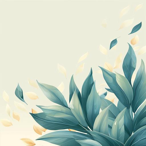 This is the cover for a card. image flat illustration vector of aloe leaves background In it you can see aloe leaves and white petals on a light background. elegant, subtle lighting, illustration elegant, soft,blues and yellows 4k ar--16:9 --s 250