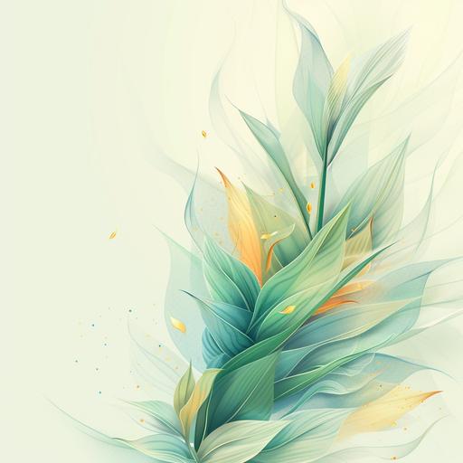 This is the cover for a card. image flat illustration vector of aloe leaves background In it you can see aloe leaves and white petals on a light background. elegant, subtle lighting, illustration elegant, soft,blues and yellows 4k ar--16:9 --s 250