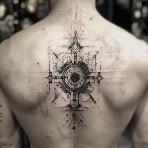 This tattoo texture combines Gothic-inspired geometric symbols with a mysterious dark aesthetic, allowing for versatile standalone or combined use, while conveying profound symbolism and personal beliefs, serving as a unique artistic expression and representation of one's identity. --v 6.0