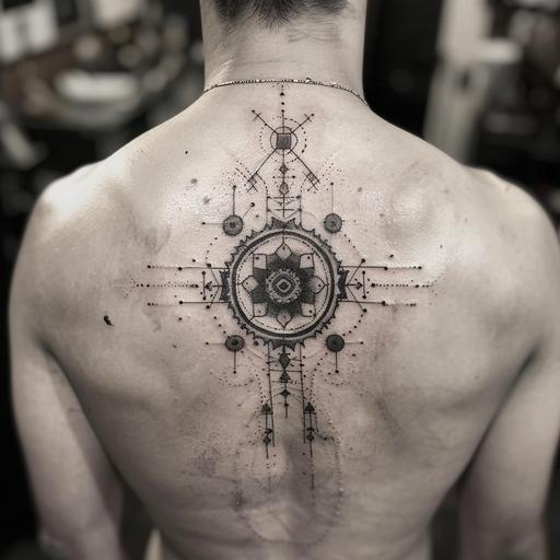 This tattoo texture combines Gothic-inspired geometric symbols with a mysterious dark aesthetic, allowing for versatile standalone or combined use, while conveying profound symbolism and personal beliefs, serving as a unique artistic expression and representation of one's identity. --v 6.0