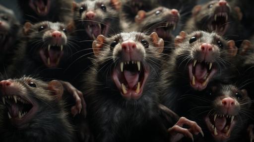 Thousands of scary bloodthirsty rats. Hyperrealistic. --ar 16:9