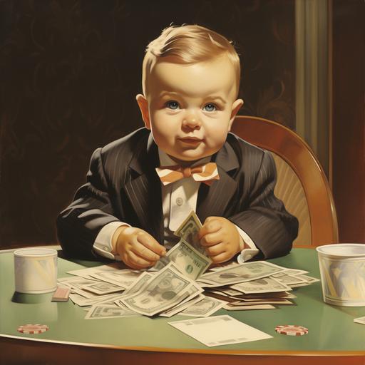 baby's first series A financial funding fortune teller, baby in a suit, money