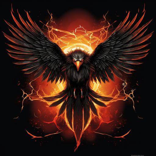 Thunderbird logo, wings spread, fiery wings, flat graphic design, heavy metal influences