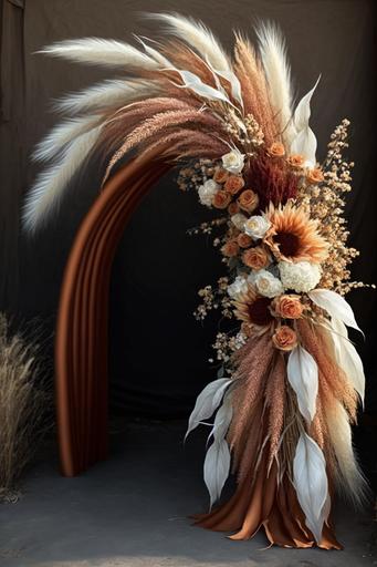 realiTerracotta Burnt Orange Outdoor Wedding Archway Flower with Pampas Grass, Wedding Floral Arch, Wedding Swag Flower, Floral Swag Arch, Silk Flowers Arch, Wedding Arch, detailed, high resolution, curtain, real candle3, realistic HD, --ar 2:3