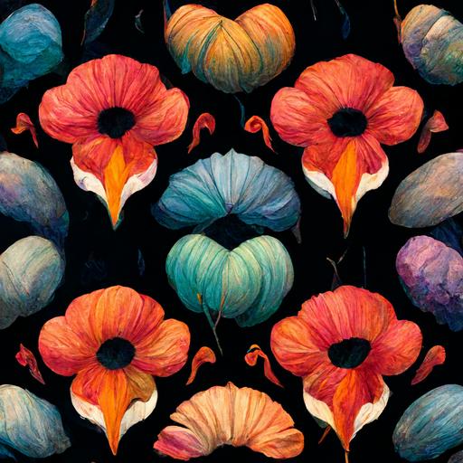 Tim Burton's summer colors flowers and leaves seamless pattern painting  --q 2 --s 20000