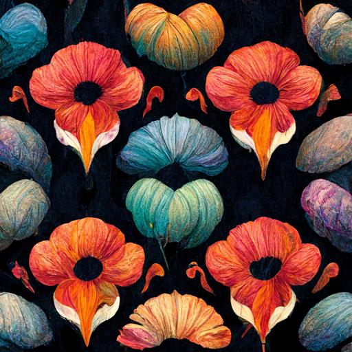 Tim Burton's summer colors flowers and leaves seamless pattern painting  --q 2 --s 20000