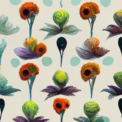 Tim Burton's summer colors flowers and leaves seamless pattern painting craft  --q 2