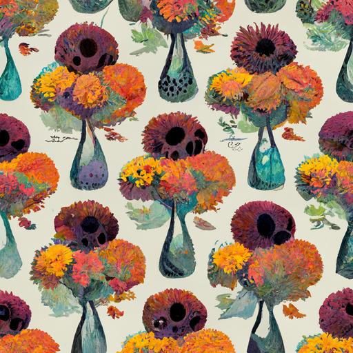 Tim Burton's summer colors flowers and leaves seamless pattern painting craft  --q 2