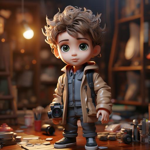 Tiny cute boy holding camera toy, standing character, soft smooth lighting, soft pastel colors, skottie young, 3d blender render, polycount, modular constructivism, pop surrealism, physically based rendering, square image --s 750