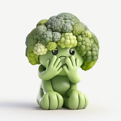 Tiny cute cartoon broccoli doing a facepalm, 3d icon clay render, 100mm lens, 3d blender render, trending on polycount, modular constructivism, plain white background, physically based rendering, centered, high quality t-shirt design