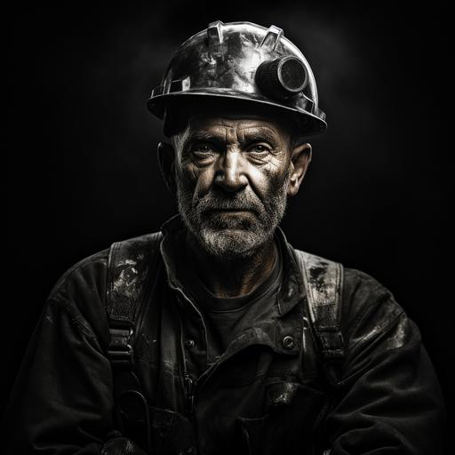 Title: Old Welder Description: Create a black and white illustration of an experienced old welder. He has a rugged appearance, with deep wrinkles that bear witness to years of hard work. His head is bald, except for a few scattered hairs on the sides. The most striking feature is his massive and unkempt beard, which extends down to his chest. The beard is bushy and bears traces of dirt and metal dust. His eyes are sharp, reflecting the wisdom accumulated over time. Pose and Clothing: The old welder is standing, wearing a worn leather work suit that has seen many years of use. His hands are covered in thick leather gloves, showing the marks of the numerous projects he has accomplished. He holds a welding torch in one hand, while the other holds a piece of metal to be welded. His gaze is focused and determined, displaying his mastery of the craft. Environment: The background of the illustration depicts a typical welding workshop, with shelves filled with tools, metal pieces, and completed welds. Sparks fly around the old welder as he works, adding a sense of dynamism to the image.