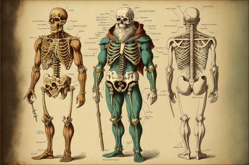 old school anatomy atlas drawing of a lord of the rings dwarf, skeleton and muscles, --ar 3:2