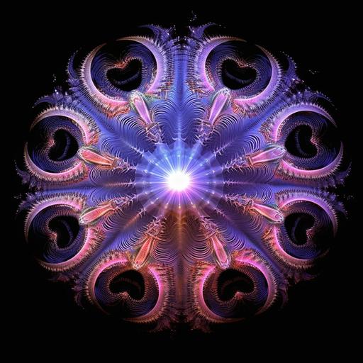 photo of an iridescent fungoid fractal cephalopod and bio-luminescent mother-of-pearl fractal aquatic ayuhuasca froggy, crown-of-thorns starfish, pearl shell dmt chimaera inextricably intertwined in psychedelic fractal lavender interlaced with filigree mandelbrot fabergé looking pearl eyes everywhere, in metamorph acrylic ornaments ! lavender and metallic gold colors ! photo-negative effect, japanese style Origami paper folds papercraft, 8K resolution 64 megapixels soft focus --v 5.1 --c 100 --s 1000