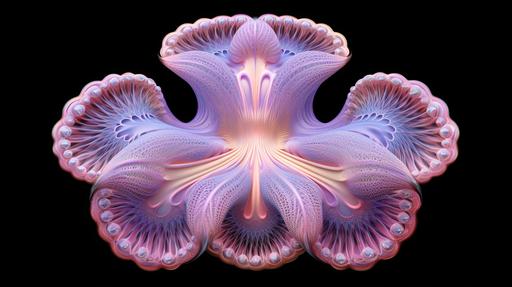 the perfect fusion of a turing biocircuit bentart, volumetric depth, and a bio-luminescent mother-of-pearl flamingo mushroom sponge, inextricably intertwined on the spongy psychedelic fractal lavender level, interlaced with filigree mandelbrot fractal fabergé mycelic fungoid crustacean pearly eyes, in crystallized touring biocircuit bentart ornaments style, whith Life as a fractal banana running after Mephisto riding an electric train! 3D psychedelic neon colors, 3D bio-luminescent colors ! photo-negative effect, psychedelic style, volumetric depth --v 5.1 --c 100 --s 750 --ar 16:9
