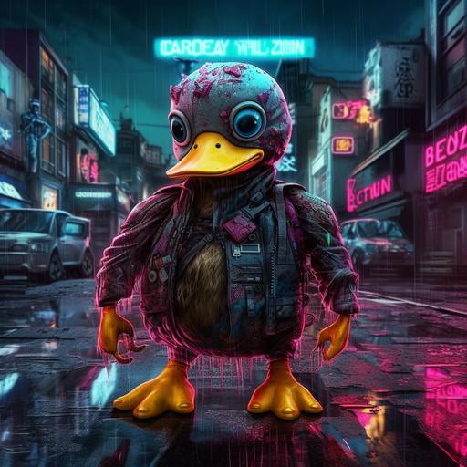 dead trendy rubber duck in a cyberpunk fight --style raw --s 250