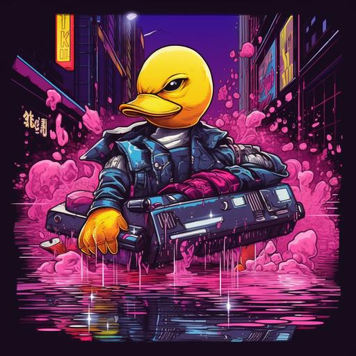 dead trendy rubber duck in a cyberpunk fight --style raw --s 250