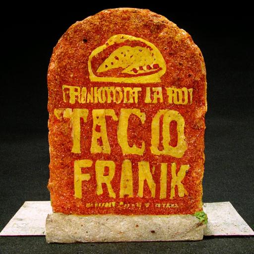 Tombstone shaped like a taco, text says 